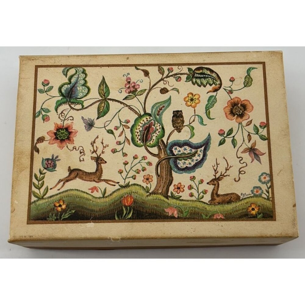 Vintage Notelets Box With Whimsical‎ Artwork on Top BOX ONLY